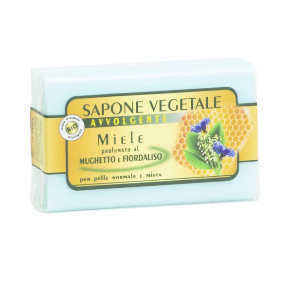 Sapone vegetale Miele, Mughetto e Fiordaliso – 150gr.